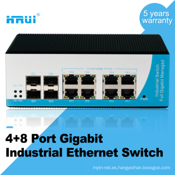 Interruptor de Ethernet industrial de 12 puertos del equipo óptico de fibra